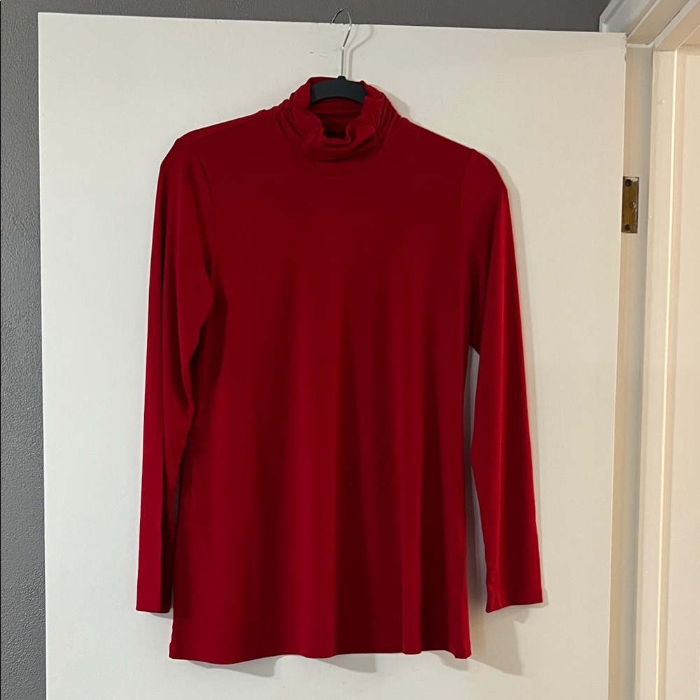 Susan Graver Mock Neck Red Long Sleeve Top